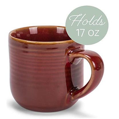 Elanze Designs Glossy Reactive Glaze Large 17 Fluid Ounce Everyday Kitchen Food Grade Ceramic Stoneware Coffee Mug Cup with Comfort Curved Handles, Set of 4, Burnt Auburn Red - color: Burnt Auburn Red
