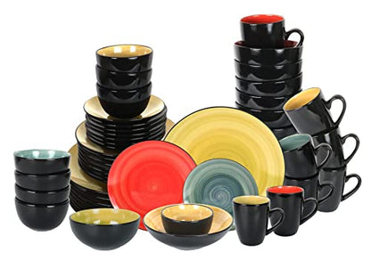 Stoneware Sonoma 56pc Dinnerware Set, Black + Speckled Spin Wash Mixed Colors of Blue, Red, Yellow and Green - color: Mix-B