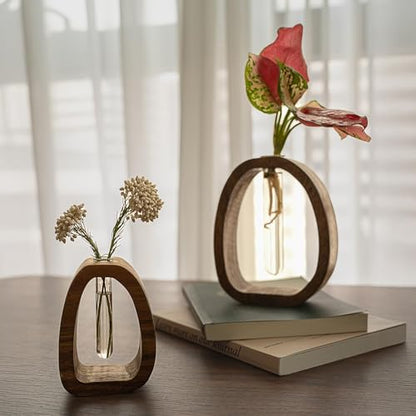 Modern Wooden Glass Test Tube Vase - Desk Plant Decor, Suitable for Home and Office Use - size: Large Single Tube