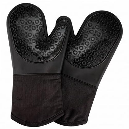 Silicone Oven Mitts 2-Pack, 13.5"x7.28" Heat Resistant 500°F, Non-Slip BPA-Free with Soft Cotton Lining, Kitchen Gloves for Baking, Cooking, BBQ & Grilling (Black) - color: Black