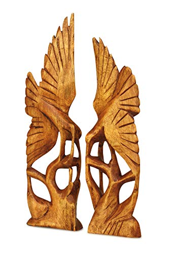 G6 Collection Wooden Hand Carved Set of Two Heron Bird Statue Figurine Sculpture Art Decorative Rustic Home Decor Accent Gift Handcrafted Decoration Handmade Heron Bird