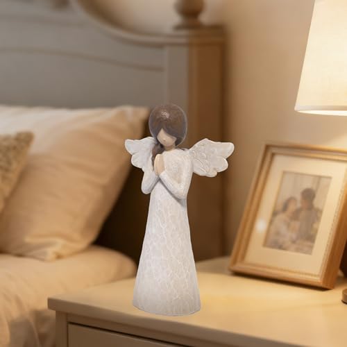 Hodao Christmas Angel Figurine, Praying Resin Figurines for Indoor Christmas Decorations, Wood‑Carved Style Tabletop Ornaments, 8.5in Tall, Holiday Home Decor & Gift for Women, Family, Friends - style: Z-praying-big