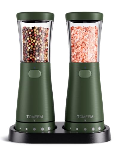 Electric Salt and Pepper Grinder Set with Storage Base, Stainless Steel Rechargeable Salt and Pepper Grinder Set with 4.5 oz Large Capacity, 1.8" Wide Mouth, Adjustable Coarseness, Ideal for Kitchen - color: Dark Green