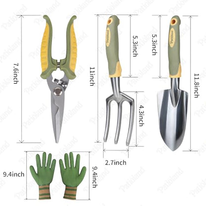 Green Garden Tool Set 4-Piece, Trowel, Fork, Pruning Shear&Gloves | Aluminum Gardening Hand Tools, Non-Slip Ergonomic Handles, for Digging Weeding, Gift for Women Men Gardener Plant Lovers - color: green-4pcs