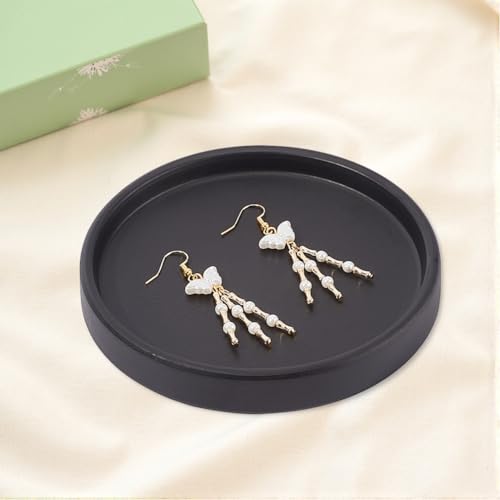 Beebeecraft Round Ceramic Jewelry Tray Black 4.8 Inch | Flat Jewelry Dish, Bathroom Organizer, For Rings Earrings Necklaces Bracelet Watch Keys, For Soap Perfume Small Plant - color: Black