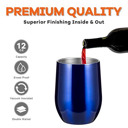 COMOOO Stainless Steel Wine Tumbler Glasses Bulk with Lid and Straw 12oz Double Wall Vacuum Insulated Tumbler Cup Stemless for Hot and Cold Drinks, Coffee, Wine, Cocktails (Royal blue, 8 Pack) - color: Royal Blue