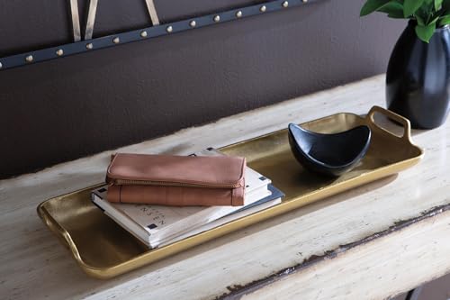 Signature Design by Ashley Posy Rectangle Gold Decorative Metal Tray | Sturdy 4 lb cast aluminum, Elegant goldtone finish, Ideal for coffee table styling, Organizing, Modern home decor