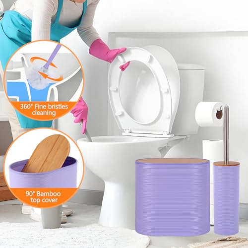 10 PCS Purple Bathroom Accessories Set with Trash Can Bathroom Accessory | All-in-One Kit with Trash Can,Toothbrush Holder,Soap Dispenser,Toothbrush Cup,Vanity Tray,Soap Dish,Toilet Brush etc for Home - color: Purple