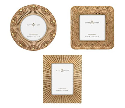 Classic Gold 1920s Mini Frame Set/Set of 3/2.5x2.5 & 2.5x3.5 In | For Tabletop Display | Perfect for Home Decor, Wedding, Graduation, Or Milestone Photos