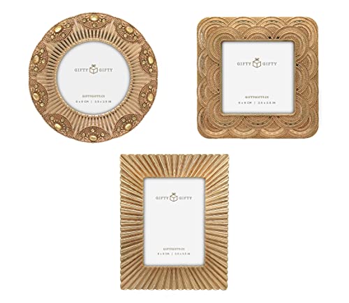 Classic Gold 1920s Mini Frame Set/Set of 3/2.5x2.5 & 2.5x3.5 In | For Tabletop Display | Perfect for Home Decor, Wedding, Graduation, Or Milestone Photos