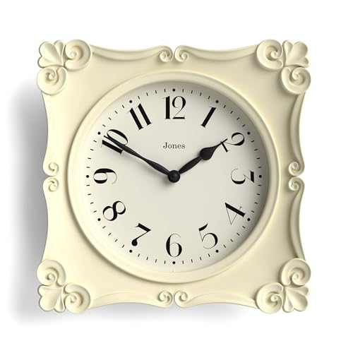 JONES CLOCKS® Rialto wall Clock | Ornate Vintage Style Square Clock | 10" | Cream | Ideal for the Living Room or Bedroom - color: Cream