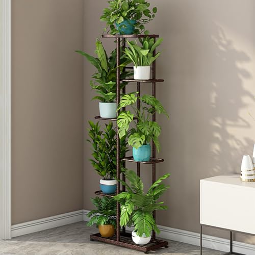 Metal Plant Stand, Indoor & Outdoor 6 Tier 7 Potted Plant Shelf, Corner Plant Stand, Tiered Plant Stands for Living Room, Office, Garden, Patio, Balcony, Bronze Gold