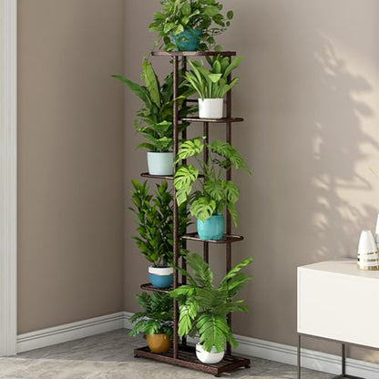 Metal Plant Stand, Indoor & Outdoor 6 Tier 7 Potted Plant Shelf, Corner Plant Stand, Tiered Plant Stands for Living Room, Office, Garden, Patio, Balcony, Bronze Gold