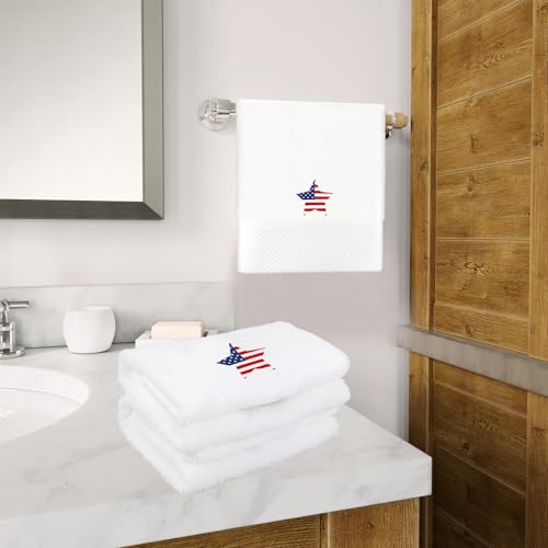 JarThenaAMCS 2Pcs Patriotic Hand Towels 4th of July Embroidered American Flag Star Cotton Bathroom Towel Independence Day 250th Anniversary Dish Towel for Drying Cleaning Cooking