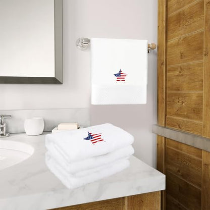JarThenaAMCS 2Pcs Patriotic Hand Towels 4th of July Embroidered American Flag Star Cotton Bathroom Towel Independence Day 250th Anniversary Dish Towel for Drying Cleaning Cooking