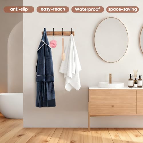 Coat Rack Wall Mount,Acacia Wood Coat Hooks Wall Mount,15" Wall Coat Rack with Heavy Duty 4-Double-Hooks,Hat Rack Wall Coat Hanger for Towel/Dog’s Leashes/Coat/Bag