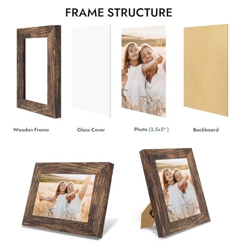 Hongkee 3.5x5 Picture Frame with Real Glass Wood Frame(Rustic Brown, 1 Pack) - color: Rustic Brown, size: 3.5X5 in