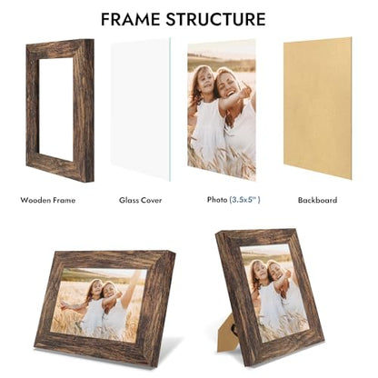 Hongkee 3.5x5 Picture Frame with Real Glass Wood Frame(Rustic Brown, 1 Pack) - color: Rustic Brown, size: 3.5X5 in