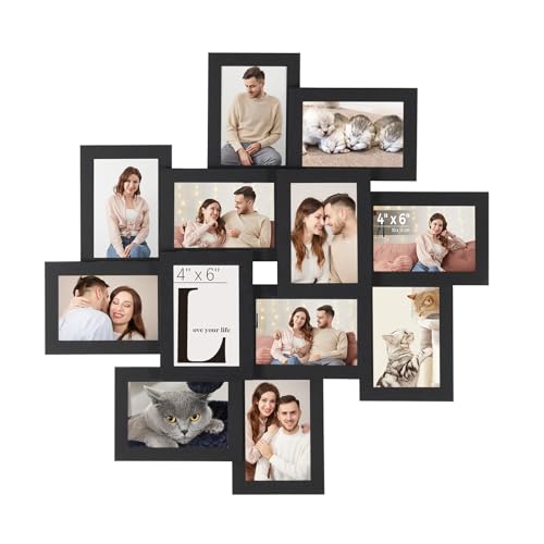 SONGMICS 12-Pack 4 x 6 Collage Picture Frames with Glass Front | Multi Picture Frame Set for Wall Decor, Assembly Required, Ash Black and Clear Glass, KAVI Collection URPF22BK - color: Ink Black, size: 12 Pack