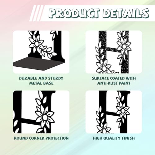 5.3"x4.3"x7.1" Metal Bookends, Heavy Duty Book Ends for Shelves | Letter H with Flowers Theme Cast Iron Book Supports, 1 Pair Decor Stoppers for Desk, Library, Office & Home Shelves - style: Letter H with Flower