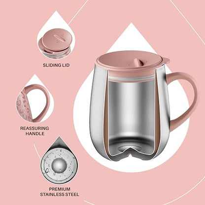 Ideus 16 oz Insulated Coffee Mug with Handle and Lid, Double Wall Stainless Steel Vacuum Thermal Coffee Mug, Travel Coffee Cup Thermal Cup for Home and Office (Leopard Pink, FUJI DAWN) - color: Leopard Pink
