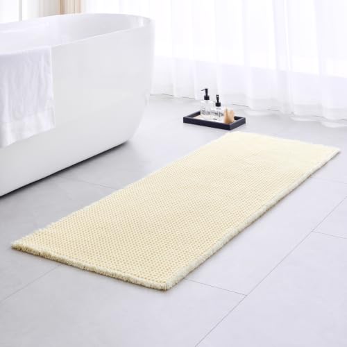Waffle Bath Mat Non Slip Washable 60x24, Super Absorbent Quick Dry Boho Bathroom Rugs with Tassels, High Density Non Slip Backing, Luxury Carpet for Tub&Shower, Cream Yellow - color: Cream Yellow, size: 60" X 24" (Bathroom Rug)