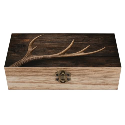 Rustic Deer Antler Wooden Storage Box Organizer Decorative Keepsake Memory Box Rustic - color: Rustic Deer Antler