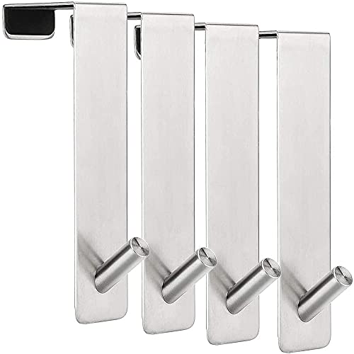 ARTOYS Over The Door Hooks (4 Pack) - Fits 1.75" Thick Doors - Heavy Duty 304 Stainless Steel - Holds 50Lbs per Hook - Silver - Single Door Hooks for Office, Bedroom - color: Silver, size: 1.75 inch
