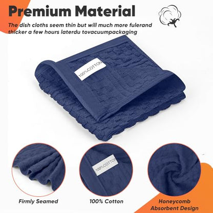 Oven Mitts Kitchen Towels and Dishcloths with Pot Holders Sets, Oven Gloves Hot Pads 500°F Heat Resistant with Silicone Grip, Include 2 Cooking Gloves/2 Potholders/4 Kitchen Towels/4 Dish Towels - color: Marine Blue