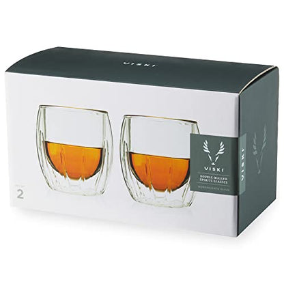 Viski Double-Walled Spirits Glasses, Insulated Liquor Tumblers with Cut Crystal Design, Dishwasher Safe 8.5 Oz, Clear, Set of 2 - style: Double-Walled Spirits Glasses
