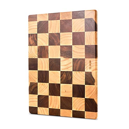 End Grain Wooden Cutting Board, Checkered Chopping Board for Kitchen, Reversible Serving Board for Cheese, Bread & Fruits, 14.5 x 10 x 0.8 Inch - color: Rectangle checkerboard