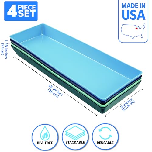 US Acrylic Coastal Plastic Serving Trays (Set of 4) 15” x 5” | Narrow Unbreakable Reusable Rectangular Party Platters | Serve Appetizers, Fruit, Veggies, & Desserts | BPA-Free & Made in USA - color: Coastal, size: 15" x 5"