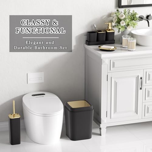 XLHOMO Bathroom Set - Black Bathroom Accessories Set, Bathroom Sets with Shower Curtain and Rugs, 24PC Shower Curtain Set with Hooks, Soap Dispenser, Soap Dish, Toilet Brush Holder and Trash Can - color: Gold and Black, size: Bathroom Set+Shower Curtain+B