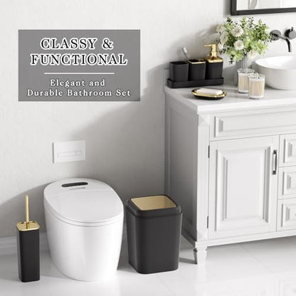 XLHOMO Bathroom Set - Black Bathroom Accessories Set, Bathroom Sets with Shower Curtain and Rugs, 24PC Shower Curtain Set with Hooks, Soap Dispenser, Soap Dish, Toilet Brush Holder and Trash Can - color: Gold and Black, size: Bathroom Set+Shower Curtain+B