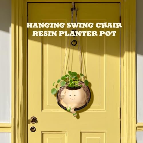 Swing Chair Planter Pot, Hanging Smiley Face Flower Pots, Funny Cute Head Succulent Planter for String of Pearls Indoor & Outdoor Plants