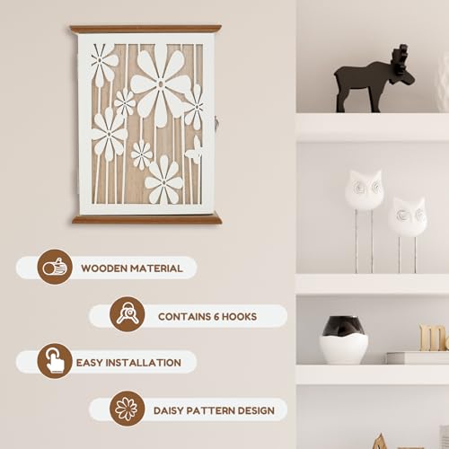 US Wooden Key Box Wall Mount Wooden Key Holder Decorative Wall Key Hanger with 6 Key Hooks Rustic Key Cabinet Key Organizer Entryway Key Holder for Wall Entryway Hallway(Style 1) - size: Style 1