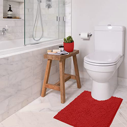 Christmas Bathroom Rugs Sets 2 Piece, Luxury Chenille Bath Mat Set, Soft Plush Anti-Slip Bath Rug + U-Shaped Toilet Mat. Microfiber Shaggy Carpet, Super Absorbent (24” x 36” & 20” x 24” U, Red) - color: Red, size: 2 Piece Set - Large