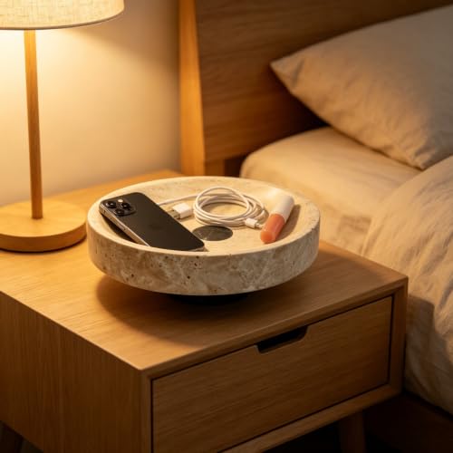 Medium Natural Travertine Marble Footed Tray 7.9" x 7.9" x 2.6", Decorative Vanity Organizer Bowl for Bathroom Countertop Perfume Jewelry Catchall Tray Home Decor - size: 7.87*2.56in