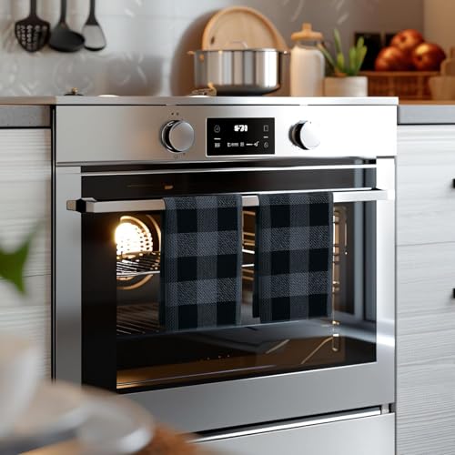 Homaxy 100% Cotton Plaid 4 Pack Kitchen Towels, 20" x 28", Black & Grey | Waffle Weave, Plaid, Super Soft and Absorbent Dish Towels, Quick Drying, Multi-Purpose - color: Black & Grey, size: 20 x 28 - 4 Pack