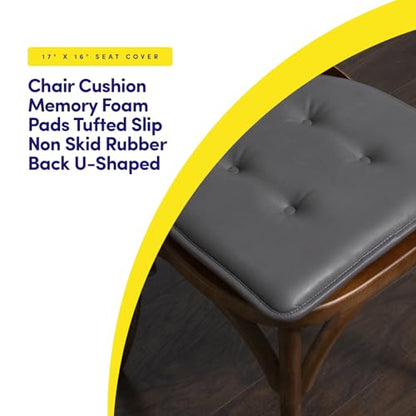 Sweet Home Collection Chair Cushion Memory Foam Pads Tufted Slip Non Skid Rubber Back U-Shaped 17" x 16" Seat Cover, 2 Count (Pack of 1), Faux Leather Gray - color: Faux Leather Gray, size: 2 Pack, style: Foam Pads