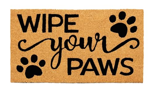 Croft&Cane Wipe Your Paws Coir Doormat - 17x30 Durable Non-Slip Door Mat | Natural Coco Coir Doormat - Low Profile Vinyl Backed Dirt Trapping Front Door Mat- Heavy-Duty Indoor Outdoor Mat Entryway Rug - color: Wipe Your Paws, size: 1'5" x 2'6" (Rectangula