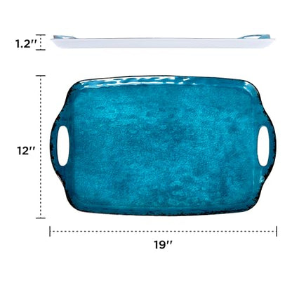 TP Melamine Serving Trays with Handles, 19" x 12", Set of 2, Retro Teal | Large Rectangular Trays, Serving platters, Turkey and Party Serving, Lightweight, Break-resistant - color: Retro Teal, size: 19" x 12"