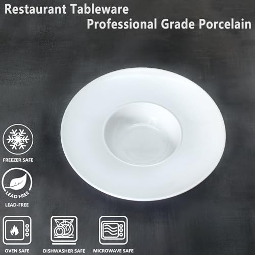 Ceramics Rimmed Soup Bowls 5.1 oz, White 8.5 inch Exquisite small soup plate Set of 4, Pasta plates With Rim is the best choice for hotels, kitchens, fine restaurants and gourmets - color: White, size: 8.5 Inch-5.1 oz