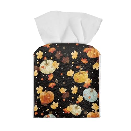Fall Maple Leaf Pumpkin Waterproof Toilet Paper Holder, Square Decorative PU Leather Tissue Box Holder, Easy to Clean Durable Tissue Box Cover, Thanksgiving Decor - color: Fall Maple Leaf Pumpkin