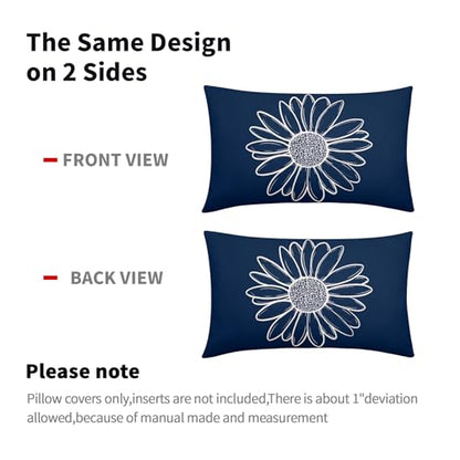 Navy Blue Daisy Flowers Lumbar Pillow Covers Spring Summer Floral Bloom Decorative Pillow Cases Seasonal Modern Throw Pillows 12X20 Inch Set of 2 Farmhouse Home Decor for Sofa Couch