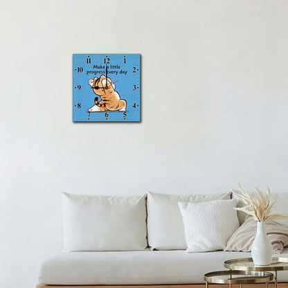 Cute Cat Wall Clock Modern Minimalist Square Wooden Wall Clock Non-Ticking for Kids Room Living Room Bedroom Office Yoga Studio 10 Inch - color: C3