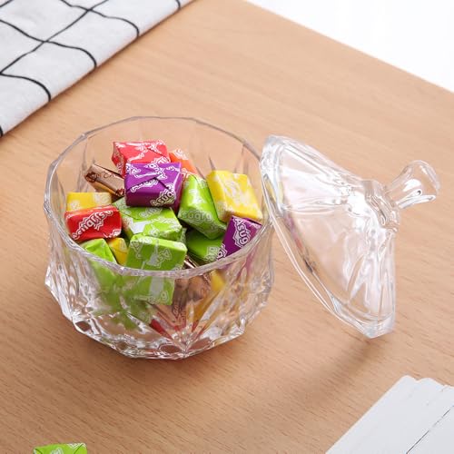 Colorful Crystal Glass Candy Snack Barrel Storage Jar Embossed Luxury Cookie Buffet Canister With Lids Jewelry Box Jar Biscuit Containers(Clear) - color: Treasure Box-Clear