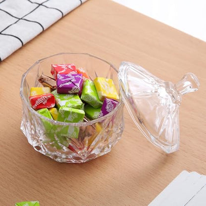Colorful Crystal Glass Candy Snack Barrel Storage Jar Embossed Luxury Cookie Buffet Canister With Lids Jewelry Box Jar Biscuit Containers(Clear) - color: Treasure Box-Clear