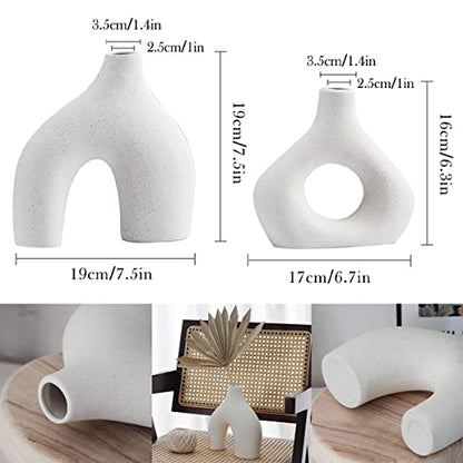 2Pcs Ceramic White Vase Set Irregular Flower Vases Decorative Minimalism Style Flower Vases for Pampas Grass Modern Home Decorative Vase for Wedding Party Dinner Table Office Bedroom ZHAZHAMO