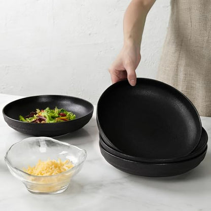 HAPPY KIT Stoneware 9'' Pasta Bowls 42oz Set of 4, Matte Black - color: MatteBlack